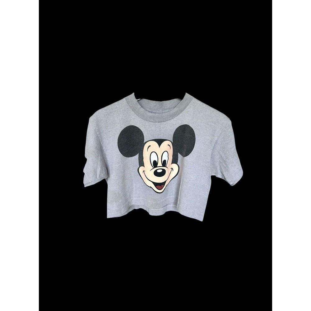 Vintage 80s Disney Mickey Mouse Cropped T Shirt Women's Med Single Stitch *flaw - Picture 5 of 11